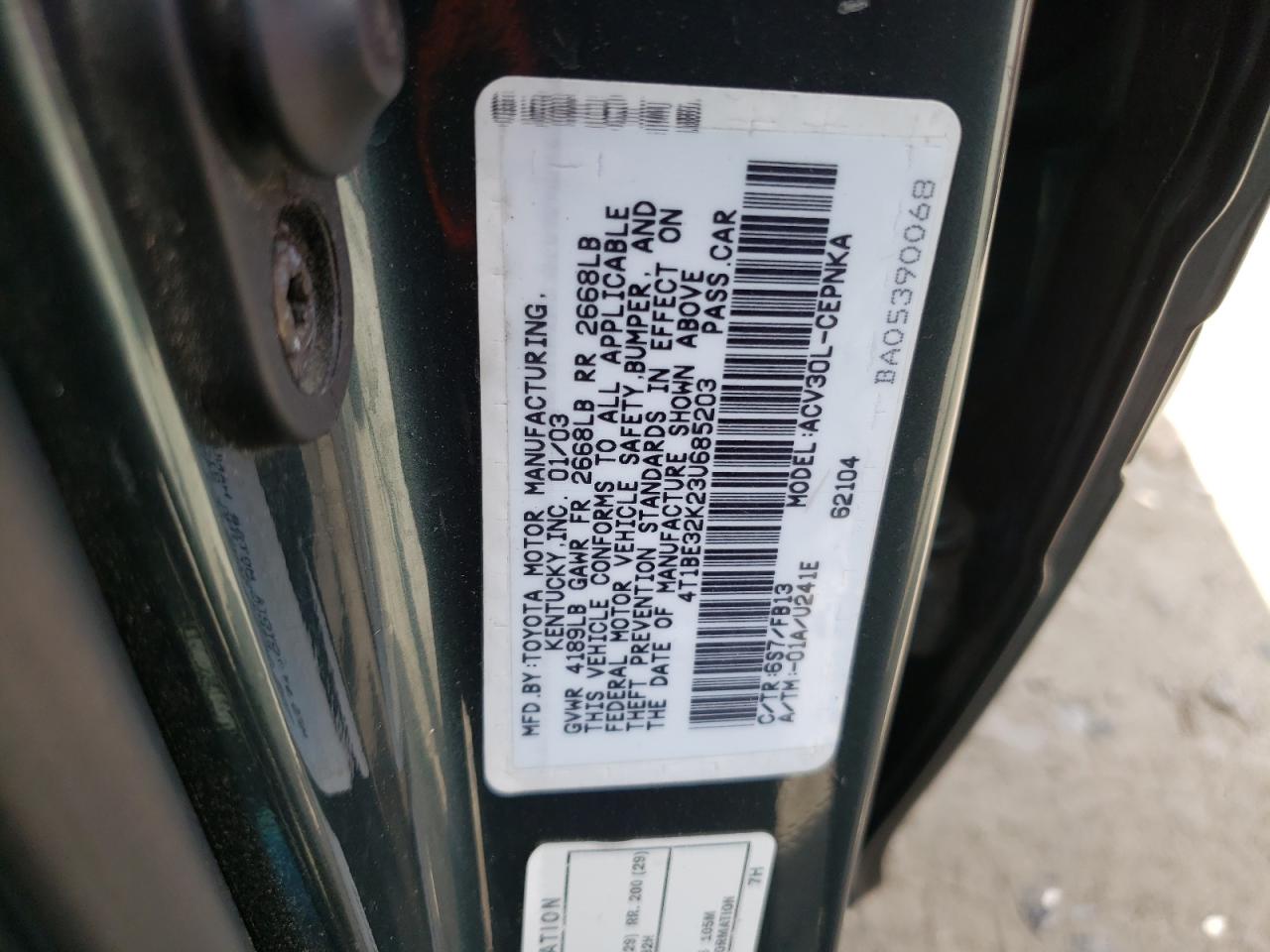 2003 Toyota Camry Le VIN: 4T1BE32K23U685203 Lot: 63959964