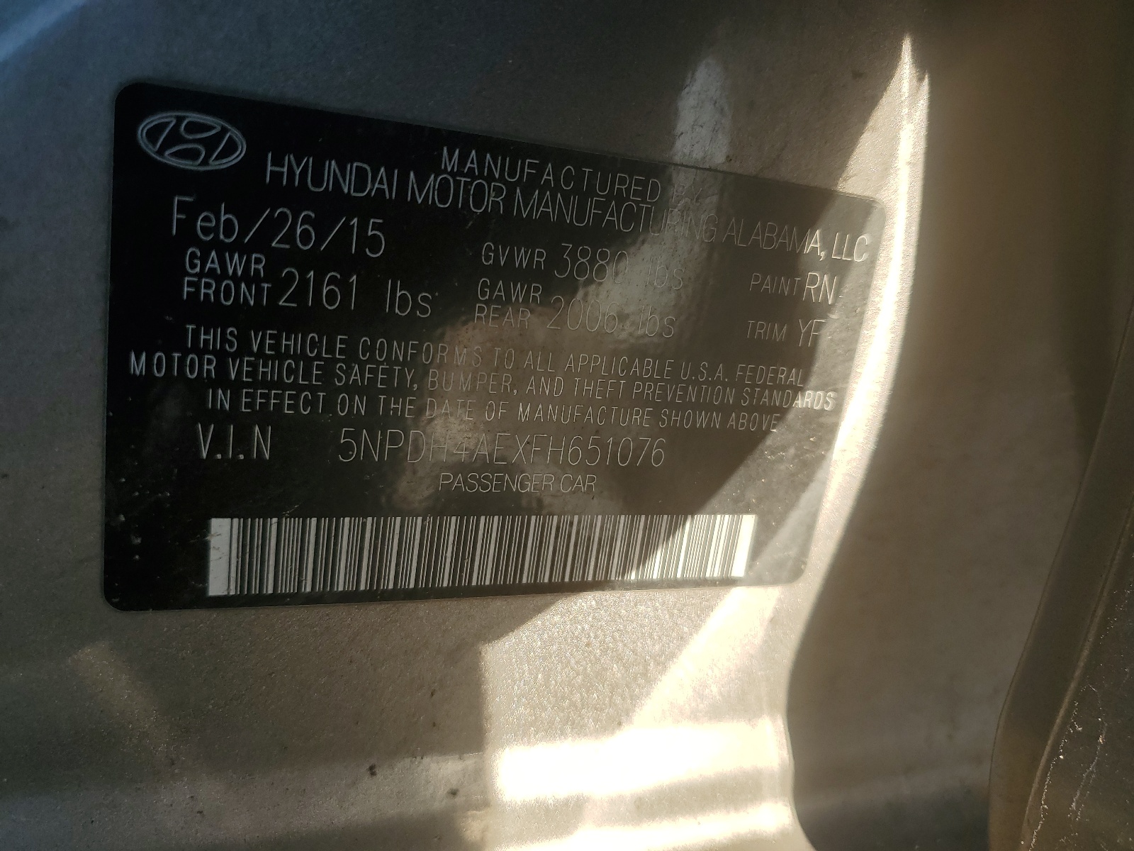 5NPDH4AEXFH651076 2015 Hyundai Elantra Se