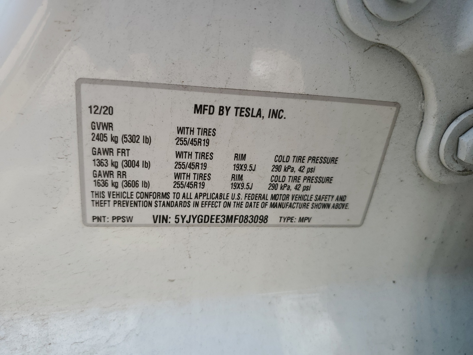 5YJYGDEE3MF083098 2021 Tesla Model Y