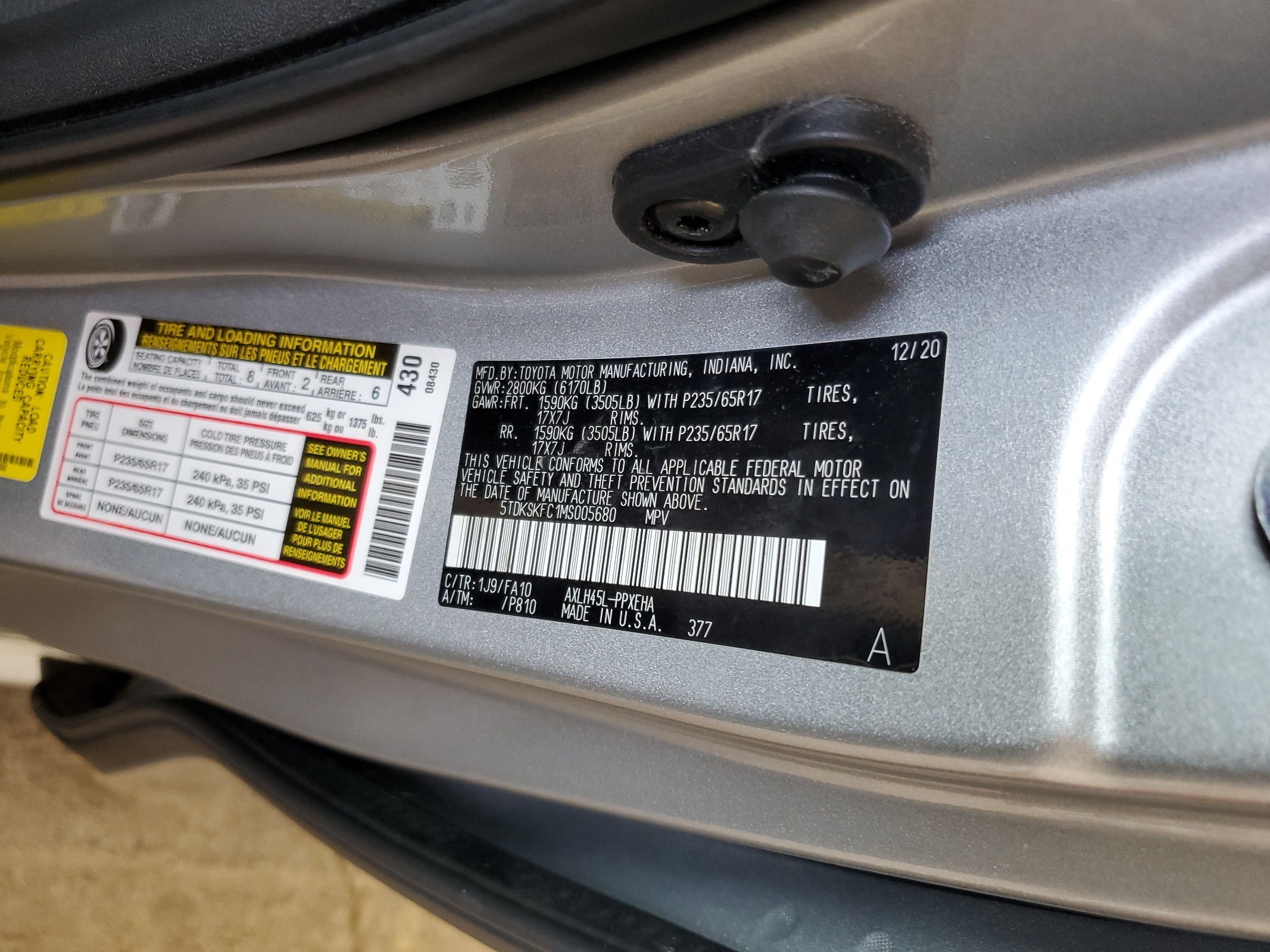 5TDKSKFC1MS005680 2021 Toyota Sienna Le