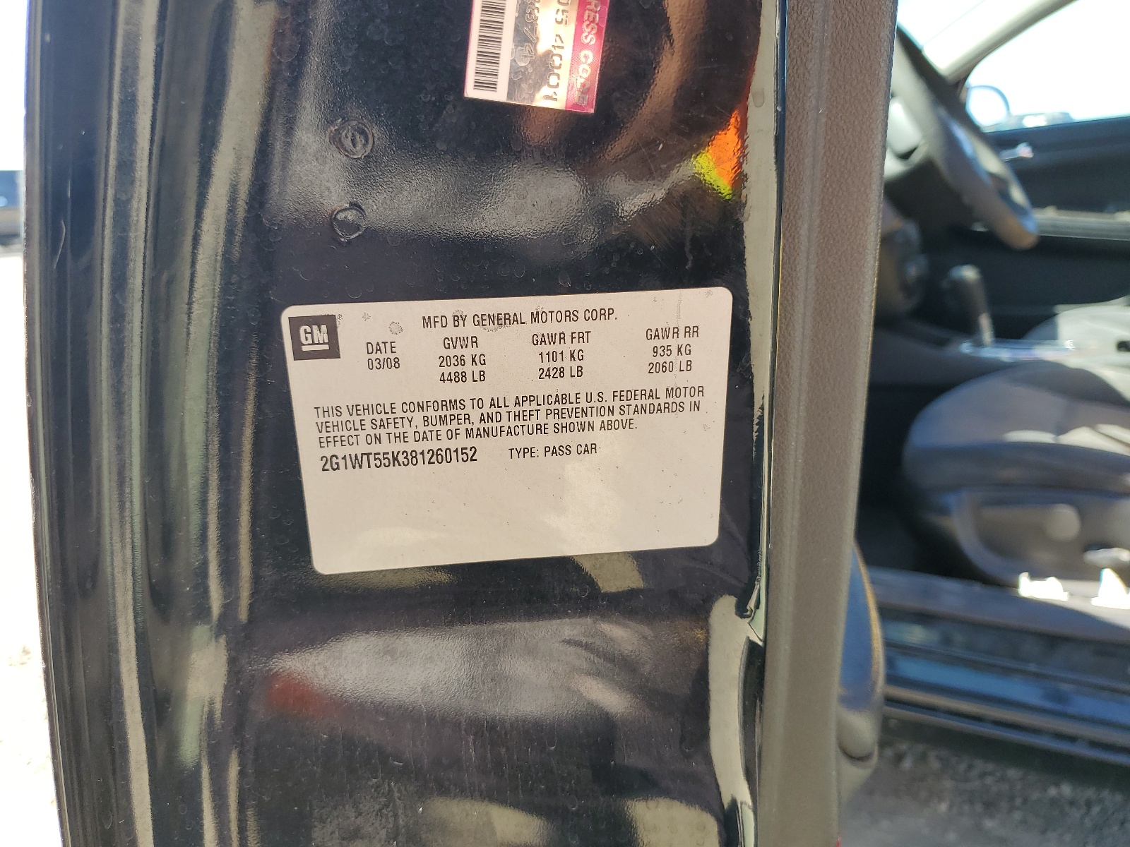 2G1WT55K381260152 2008 Chevrolet Impala Lt