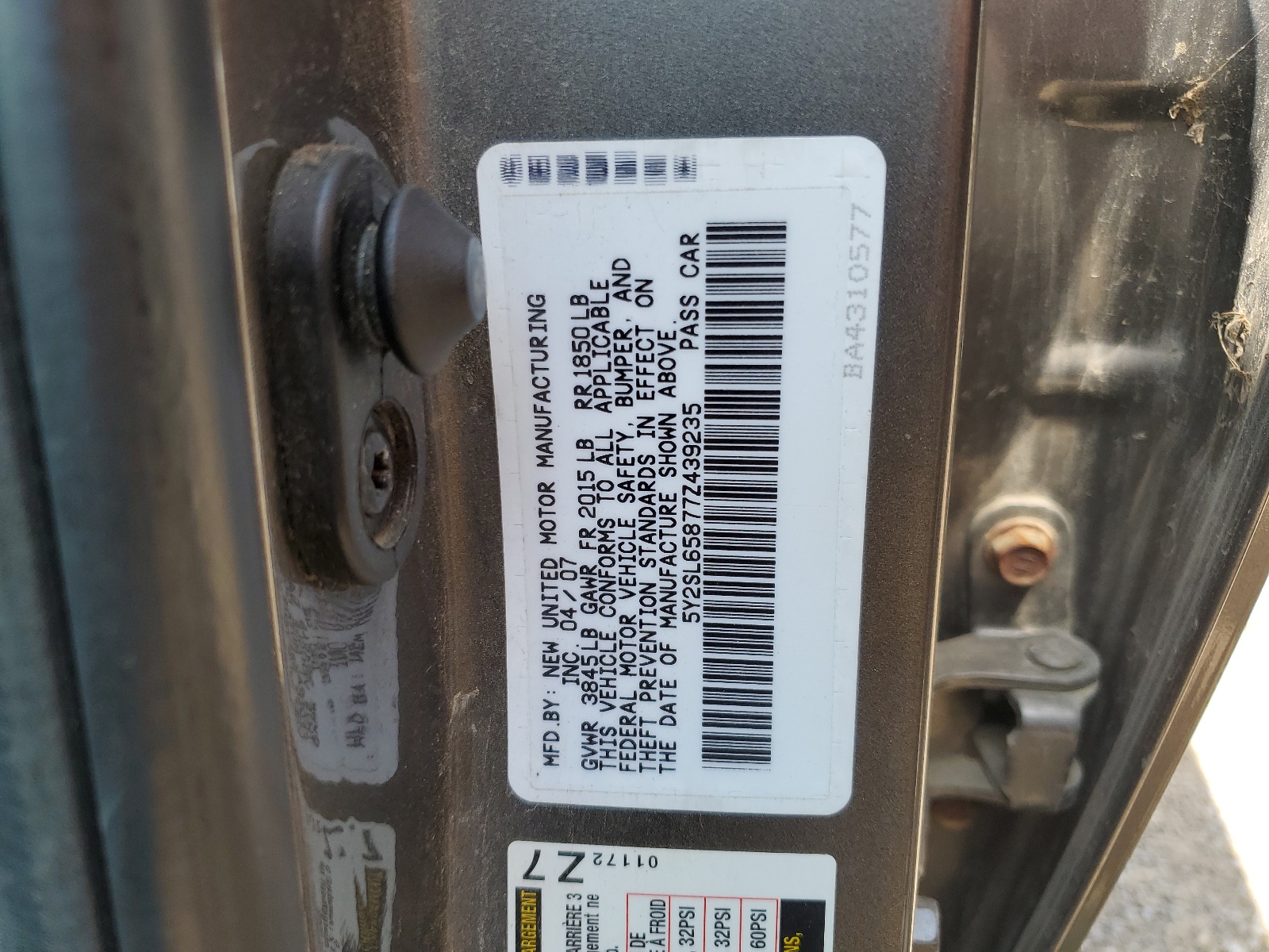 5Y2SL65877Z439235 2007 Pontiac Vibe