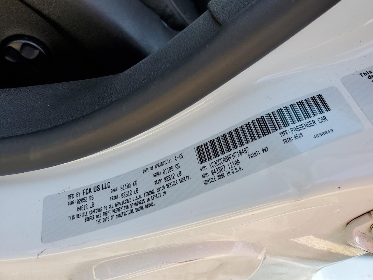 2015 Chrysler 200 Limited VIN: 1C3CCCAB0FN710487 Lot: 64653004