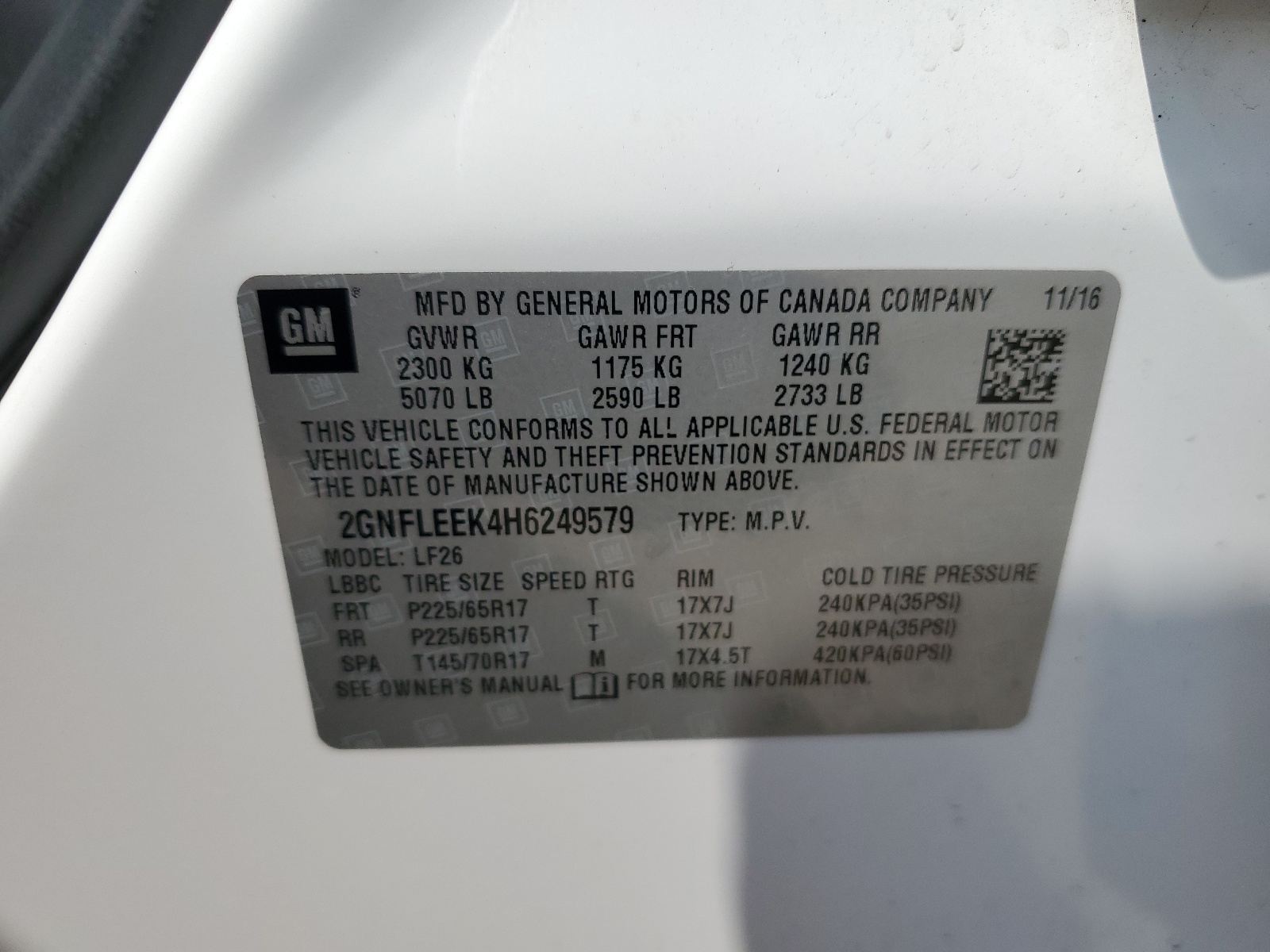 2GNFLEEK4H6249579 2017 Chevrolet Equinox Ls