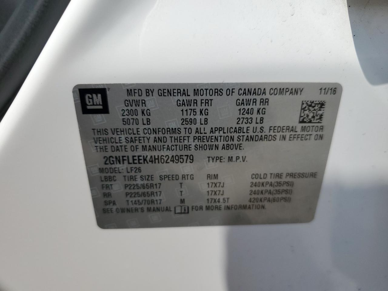 2017 Chevrolet Equinox Ls VIN: 2GNFLEEK4H6249579 Lot: 62739844