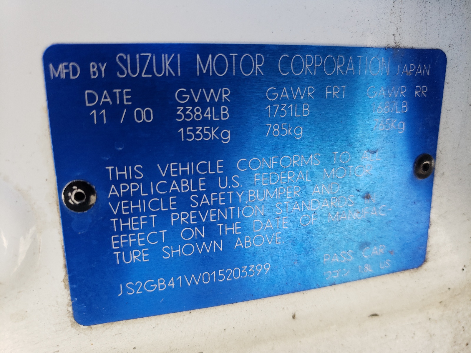 JS2GB41W015203399 2001 Suzuki Esteem Gl