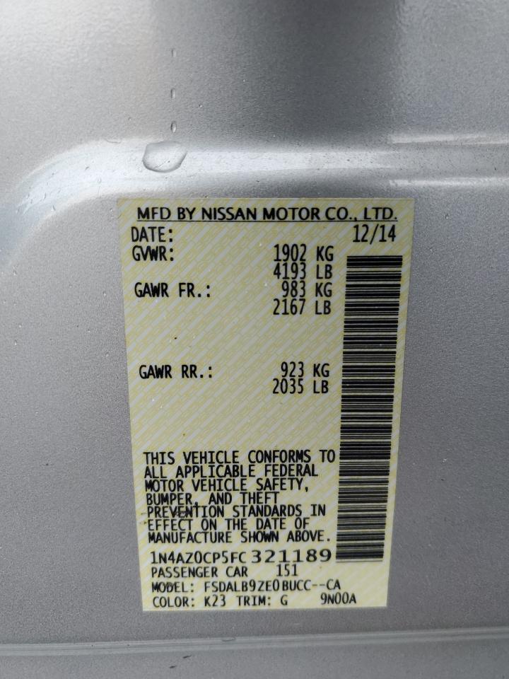 2015 Nissan Leaf S VIN: 1N4AZ0CP5FC321189 Lot: 62860554