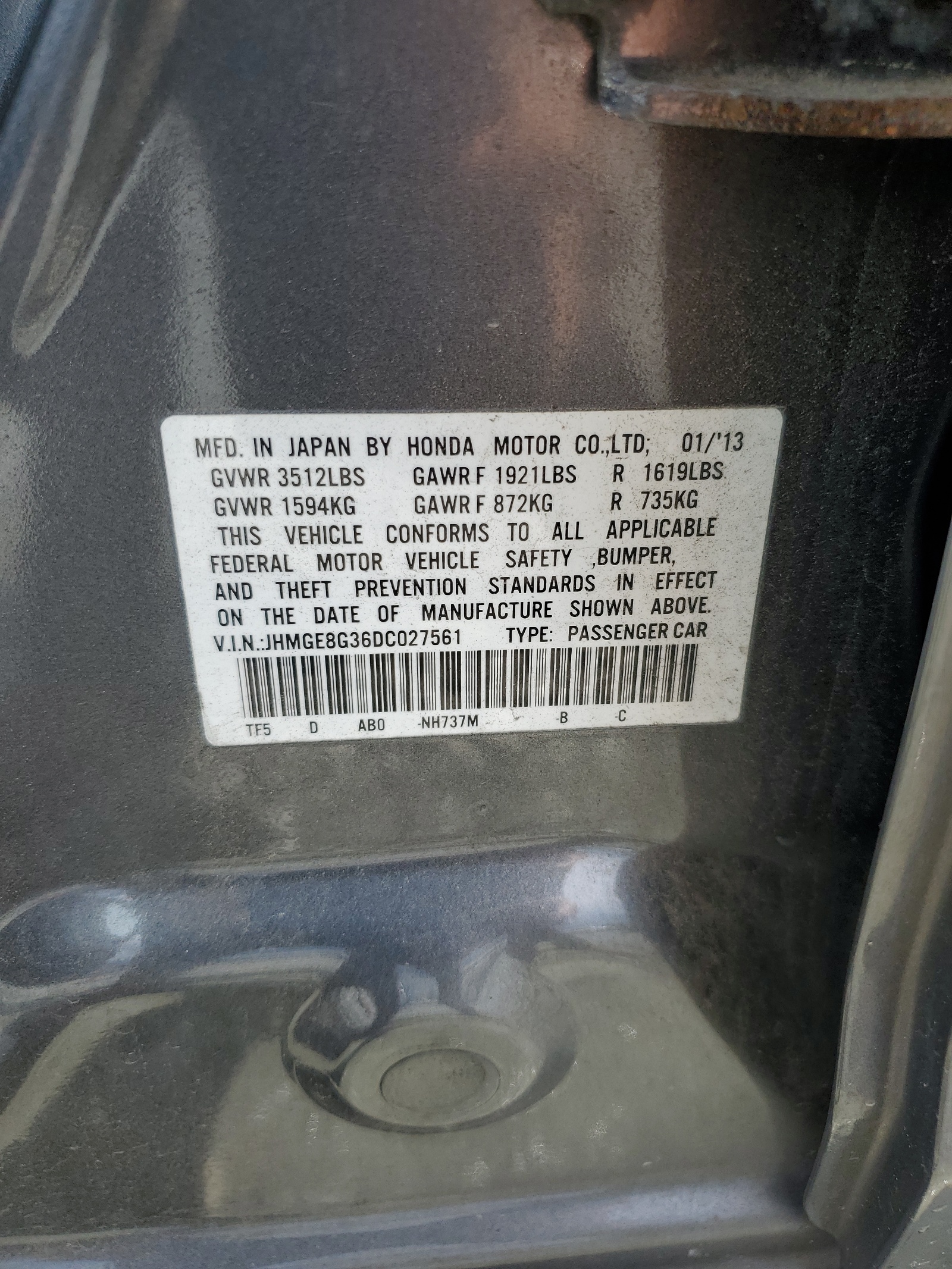 JHMGE8G36DC027561 2013 Honda Fit