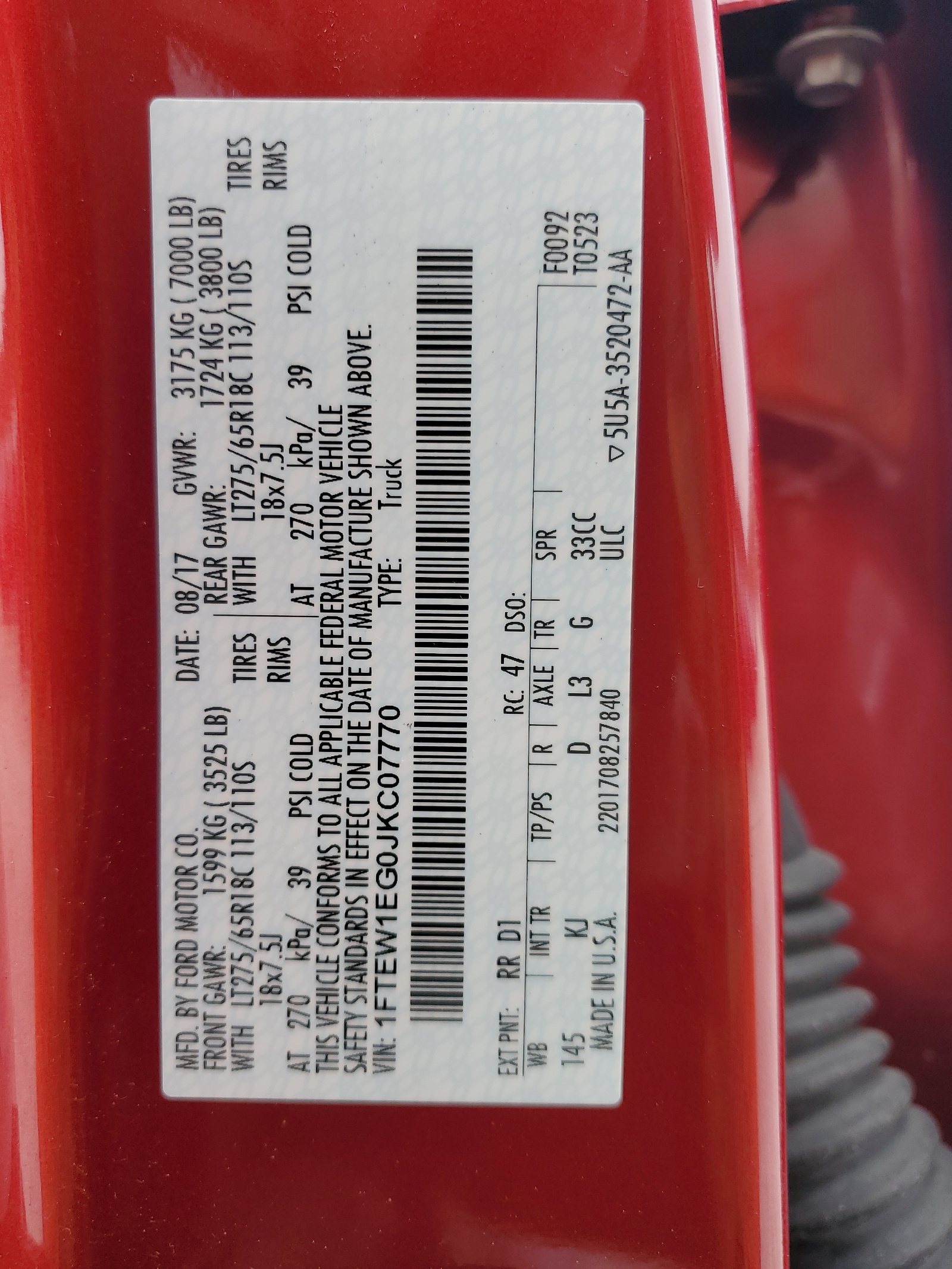 1FTEW1EG0JKC07770 2018 Ford F150 Supercrew