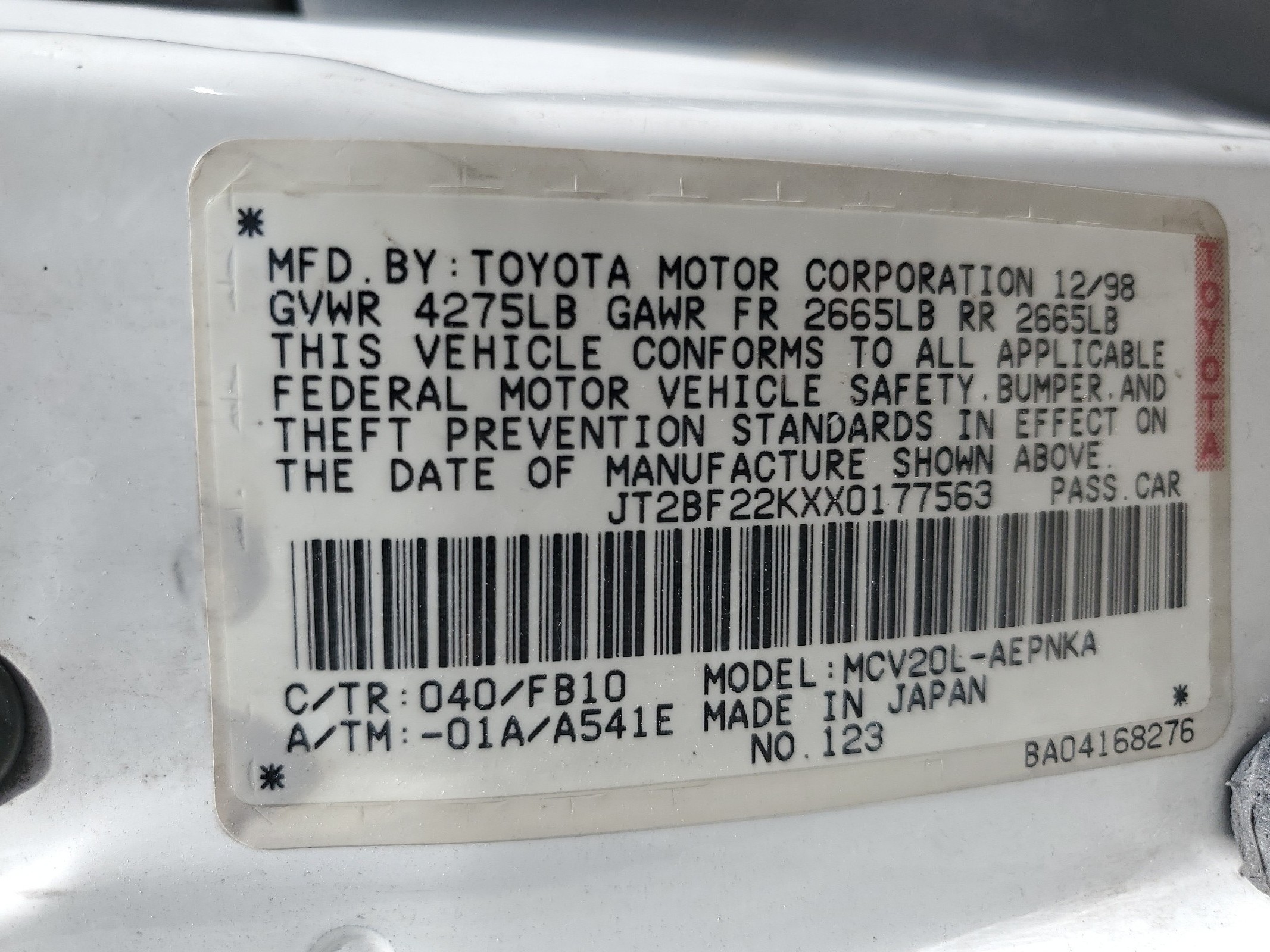 JT2BF22KXX0177563 1999 Toyota Camry Le