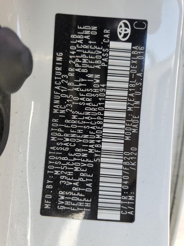 2023 Toyota Corolla Le VIN: 5YFB4MDE8PP011094 Lot: 63038714