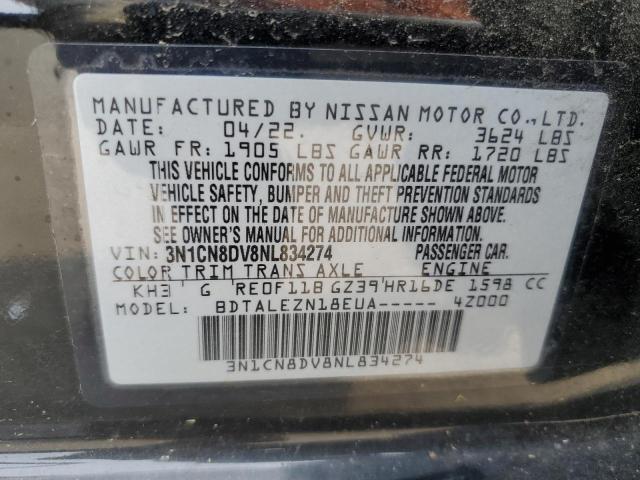 3N1CN8DV8NL834274 Nissan Versa S 12