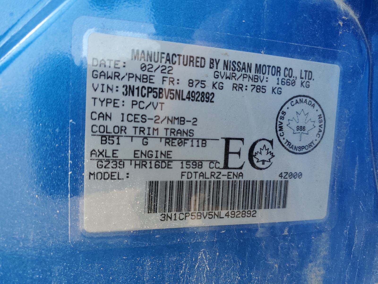 3N1CP5BV5NL492892 2022 Nissan Kicks S