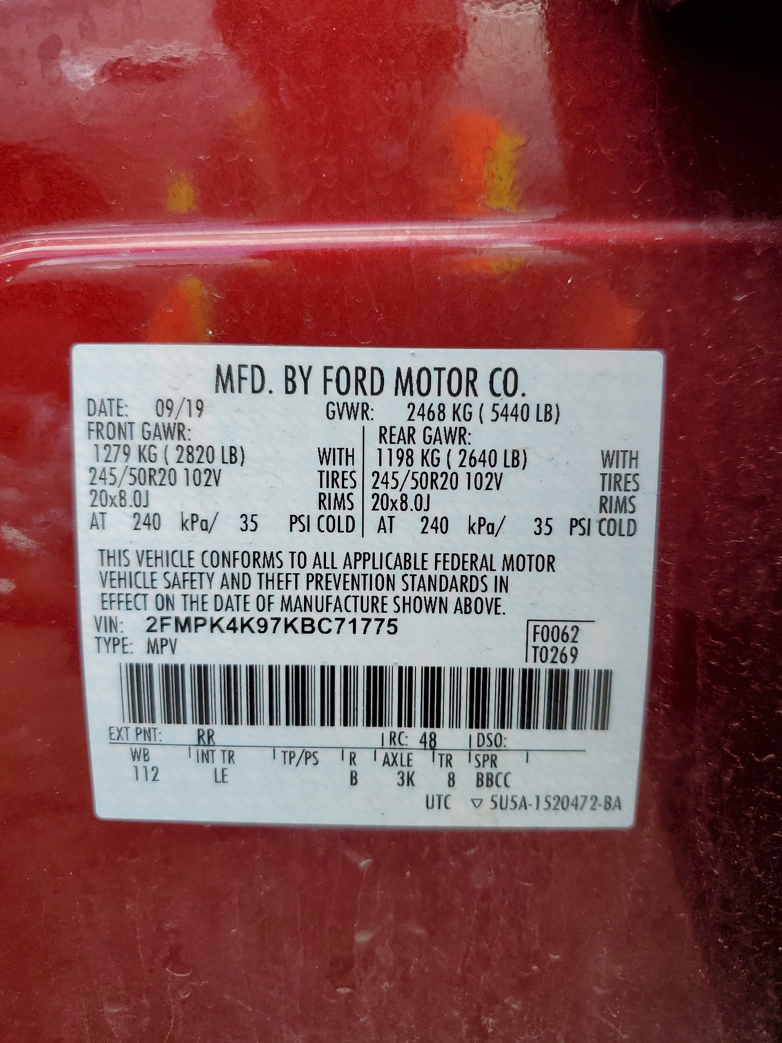 2FMPK4K97KBC71775 2019 Ford Edge Titanium