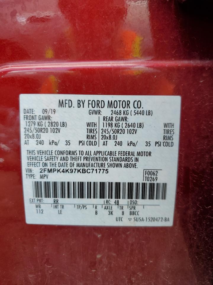 2019 Ford Edge Titanium VIN: 2FMPK4K97KBC71775 Lot: 62643184