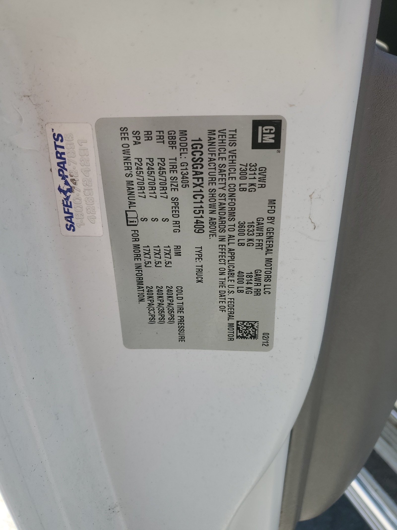 1GCSGAFX1C1151409 2012 Chevrolet Express G1500