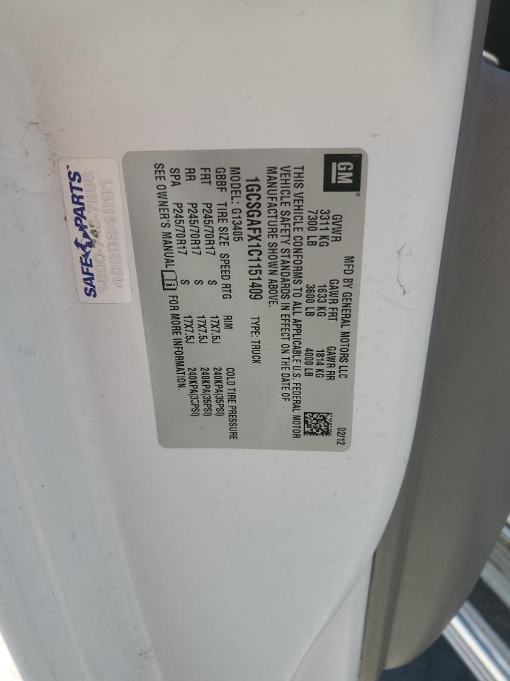 2012 Chevrolet Express G1500 VIN: 1GCSGAFX1C1151409 Lot: 61476654