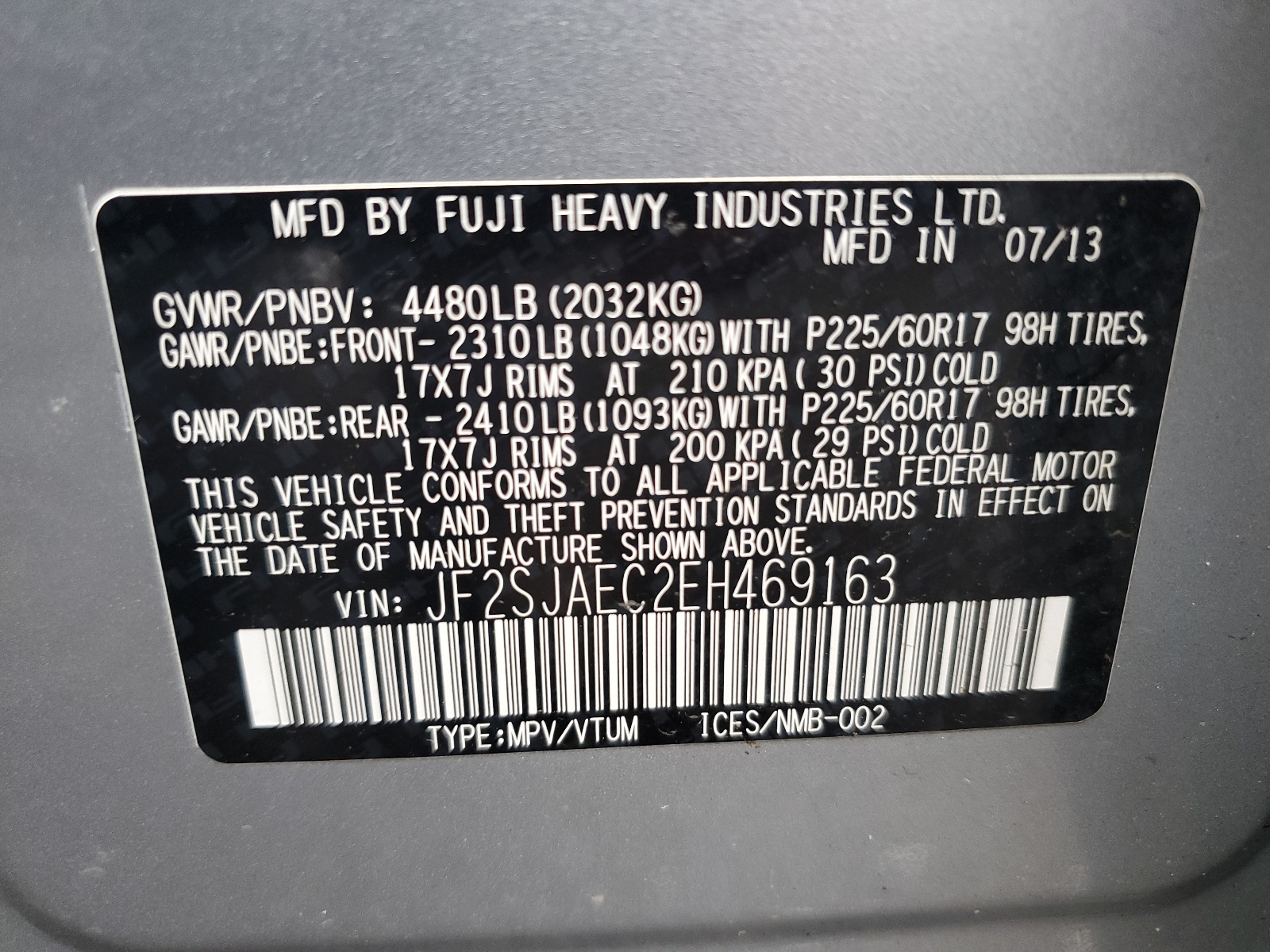 JF2SJAEC2EH469163 2014 Subaru Forester 2.5I Premium