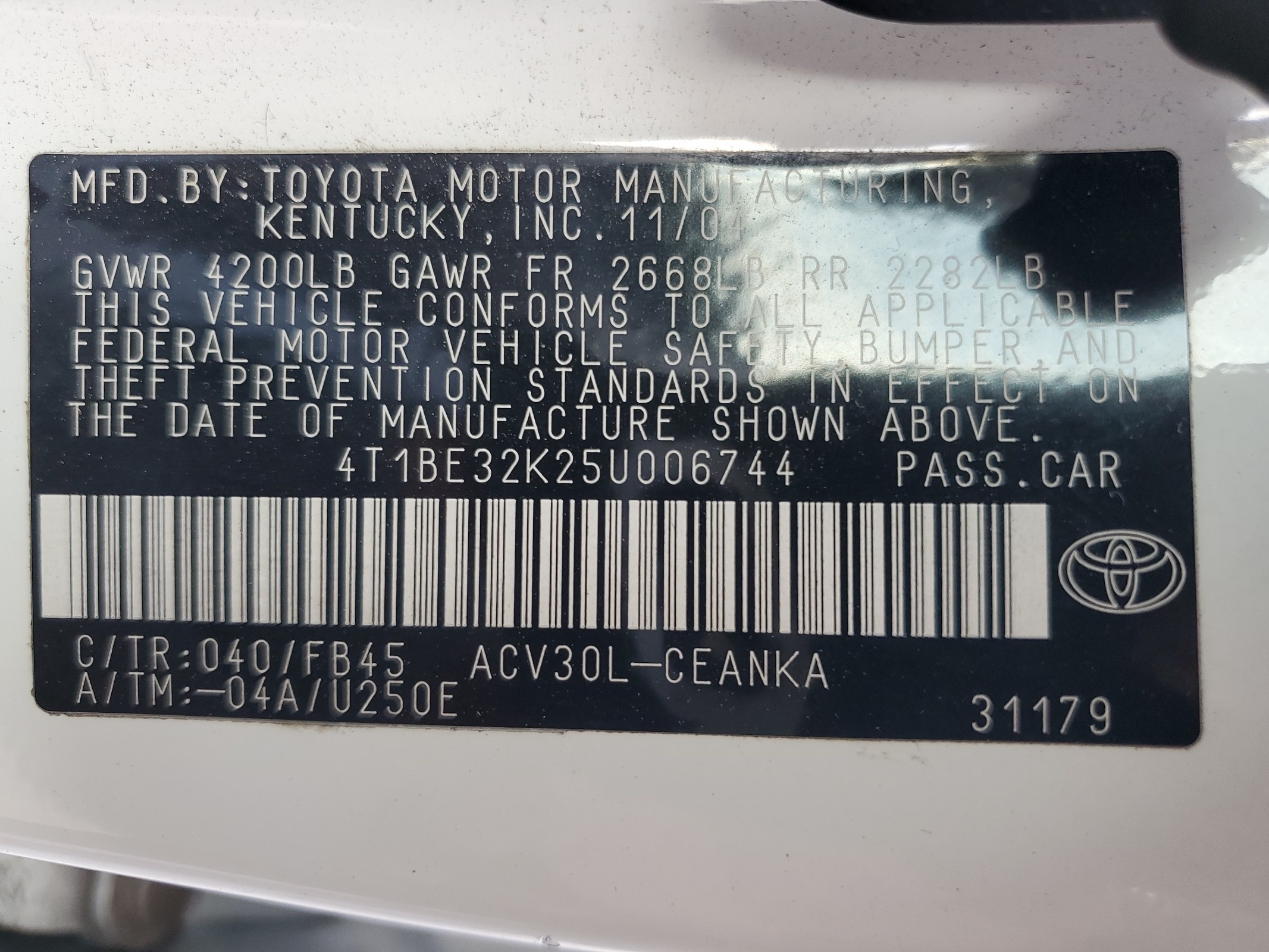 4T1BE32K25U006744 2005 Toyota Camry Le