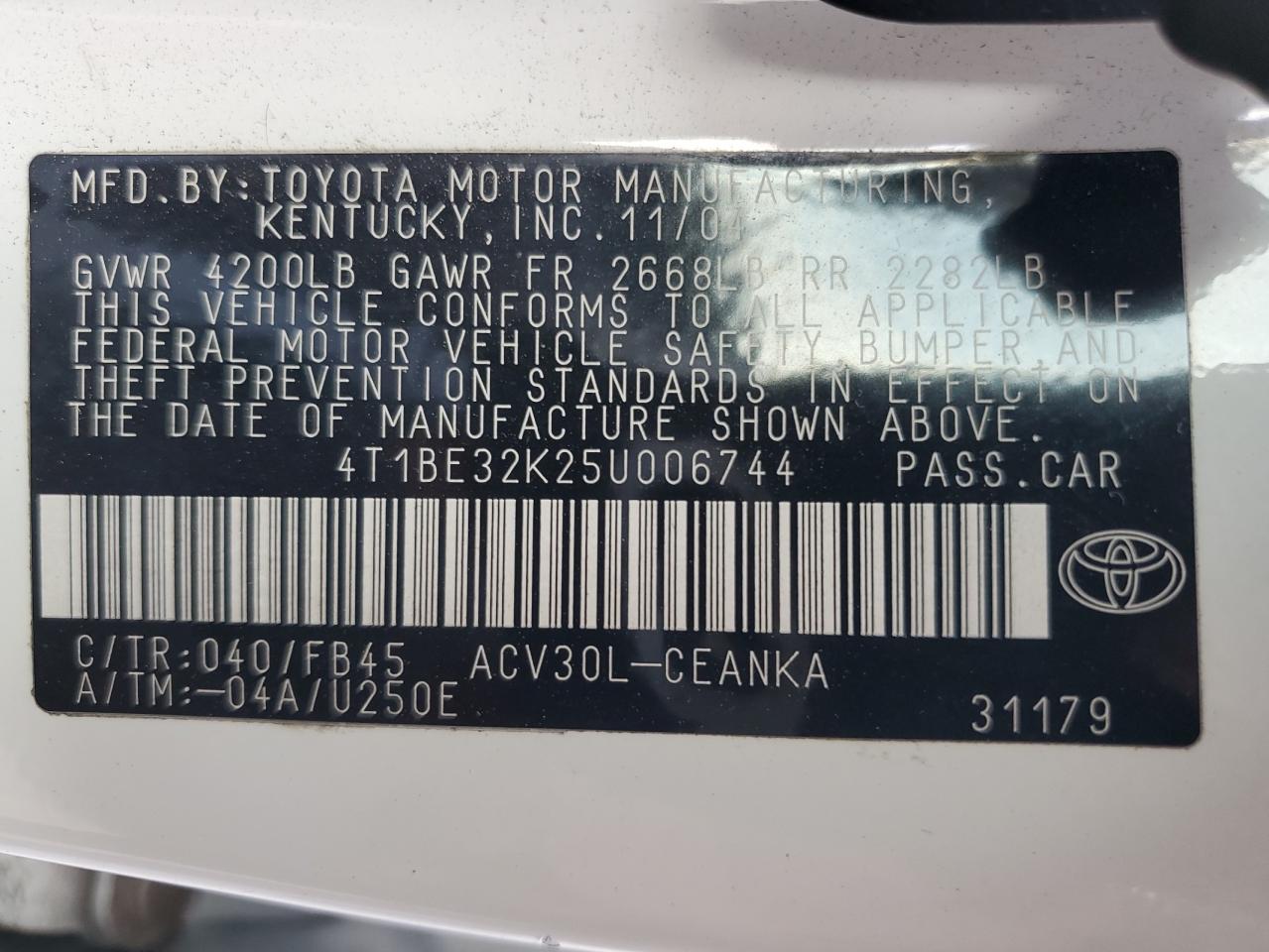 2005 Toyota Camry Le VIN: 4T1BE32K25U006744 Lot: 64909854