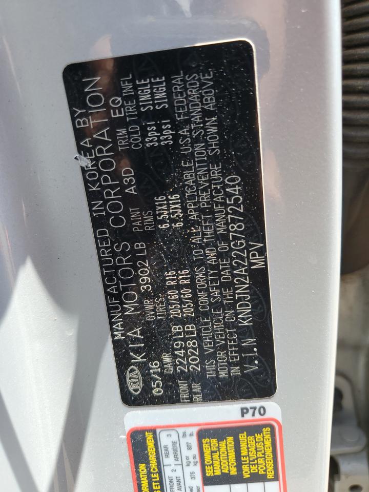 2016 Kia Soul VIN: KNDJN2A22G7872540 Lot: 62526054