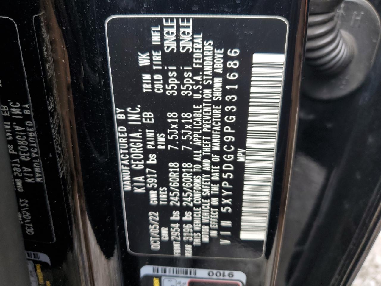 2023 Kia Telluride Sx VIN: 5XYP5DGC9PG331686 Lot: 61422244