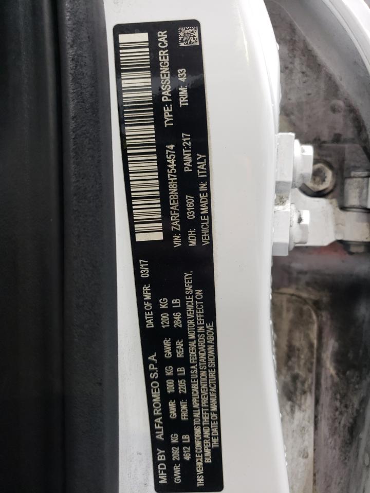 2017 Alfa Romeo Giulia VIN: ZARFAEBN8H7544574 Lot: 60510474