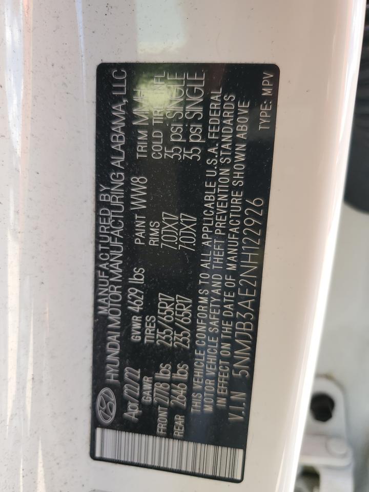 2022 Hyundai Tucson Sel VIN: 5NMJB3AE2NH122926 Lot: 62737674