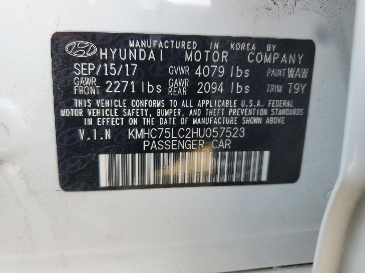 2017 Hyundai Ioniq Sel VIN: KMHC75LC2HU057523 Lot: 64450864