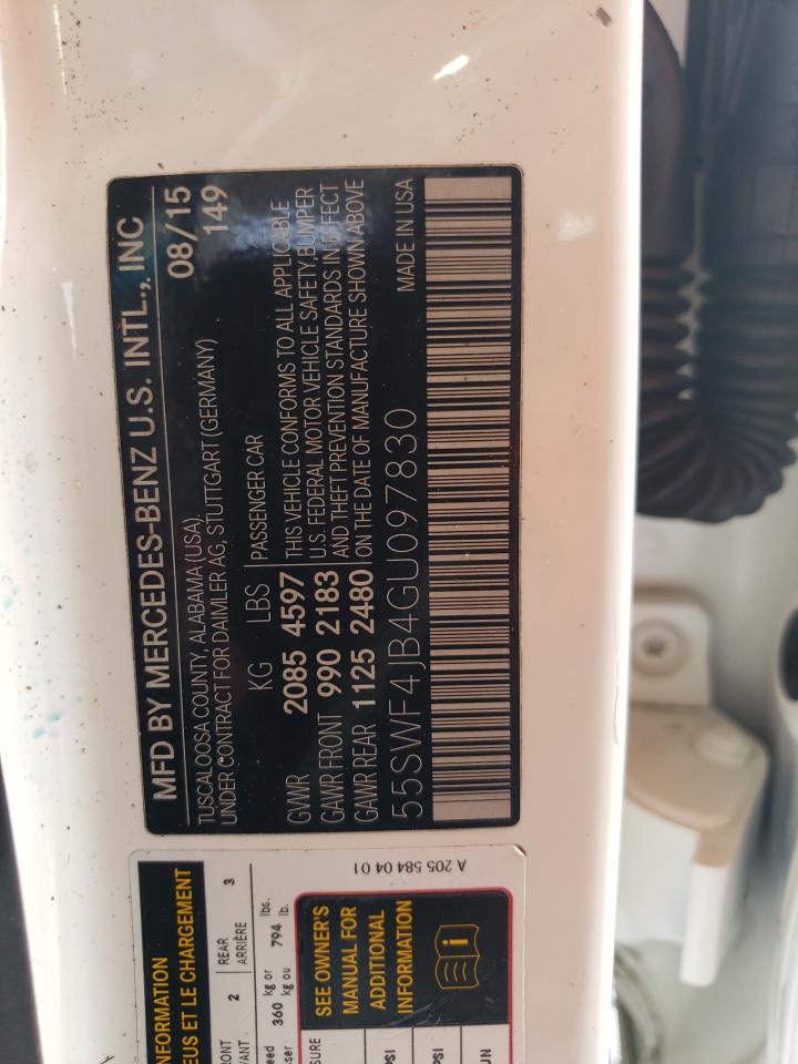 2016 Mercedes-Benz C 300 VIN: 55SWF4JB4GU097830 Lot: 61238324