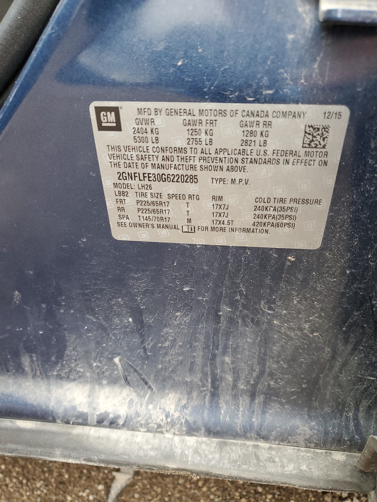 2GNFLFE30G6220285 2016 Chevrolet Equinox Lt