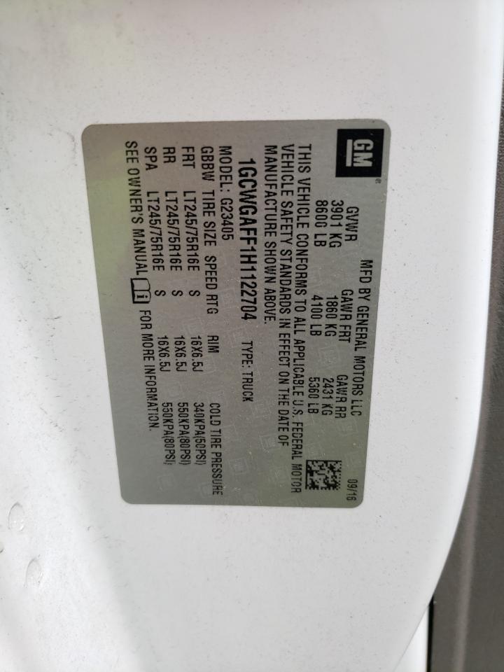 2017 Chevrolet Express G2500 VIN: 1GCWGAFF1H1122704 Lot: 64772564