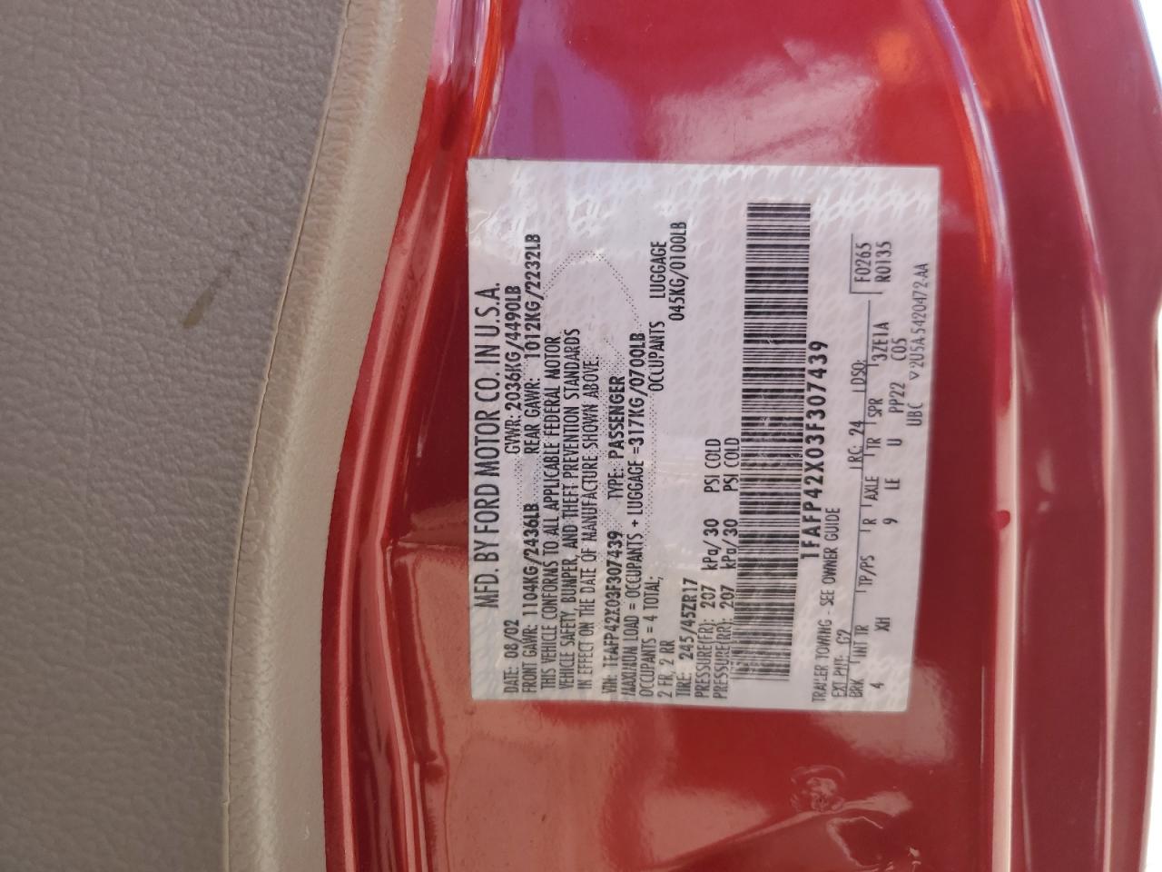 2003 Ford Mustang Gt VIN: 1FAFP42X03F307439 Lot: 63821674