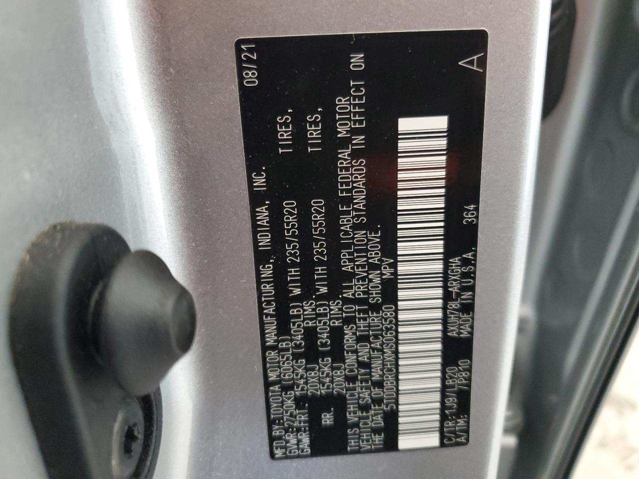 2021 Toyota Highlander Hybrid Limited VIN: 5TDDBRCHXMS063580 Lot: 62267364