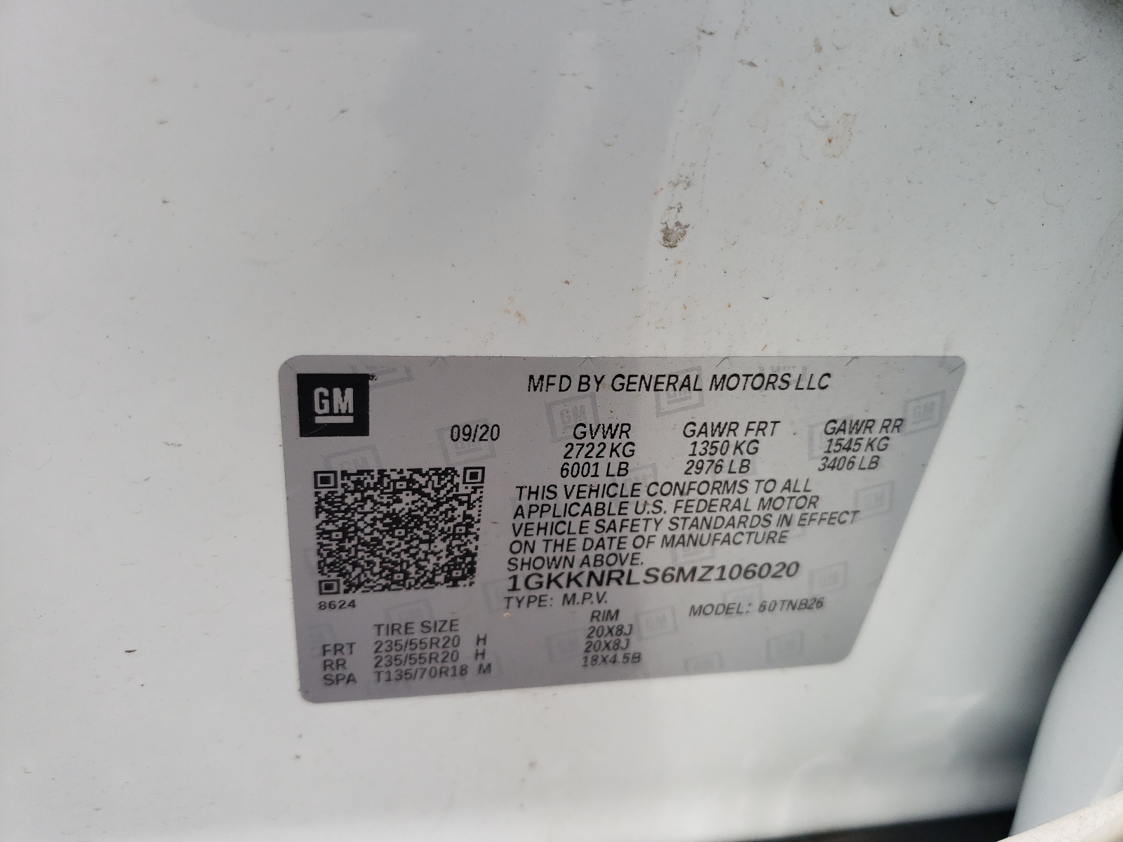 1GKKNRLS6MZ106020 2021 GMC Acadia Sle