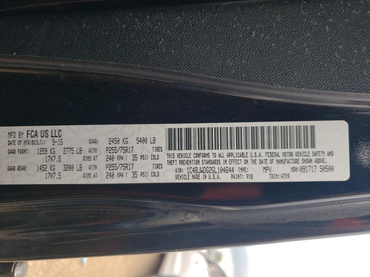 2016 Jeep Wrangler Unlimited Sport VIN: 1C4BJWDG2GL104644 Lot: 63746024