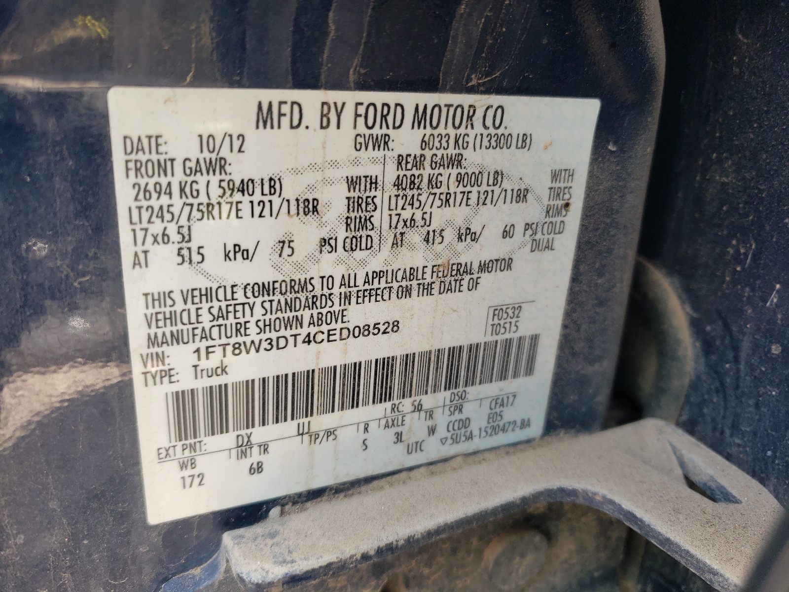 1FT8W3DT4CED08528 2012 Ford F350 Super Duty