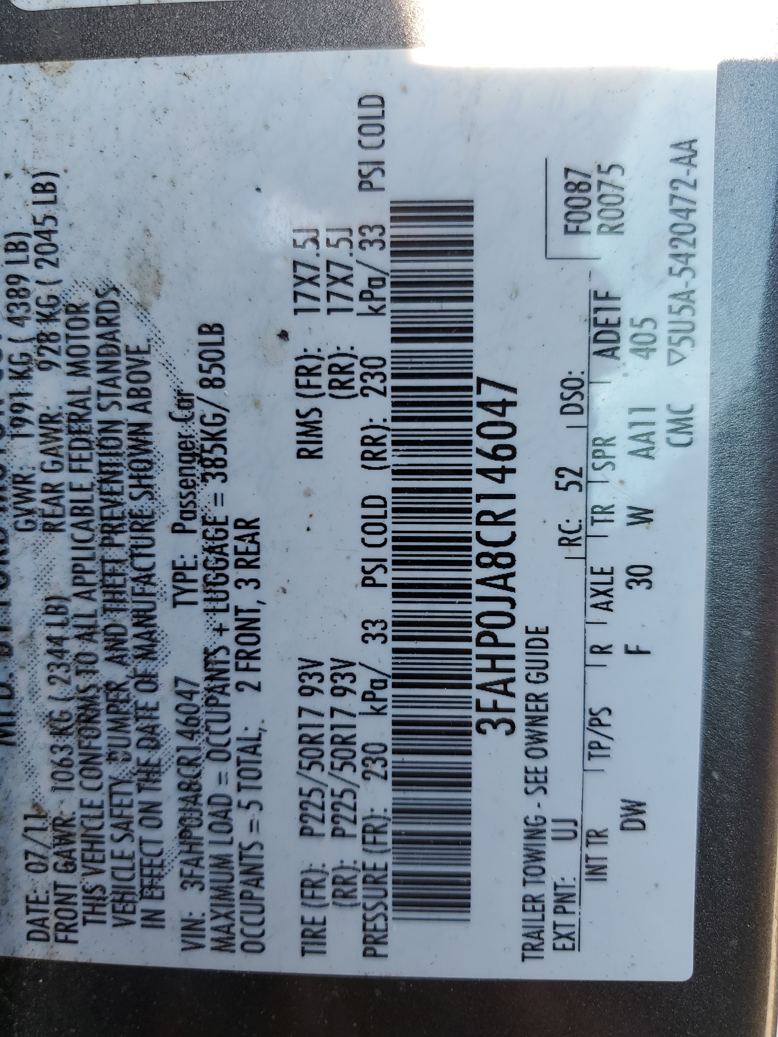 3FAHP0JA8CR146047 2012 Ford Fusion Sel