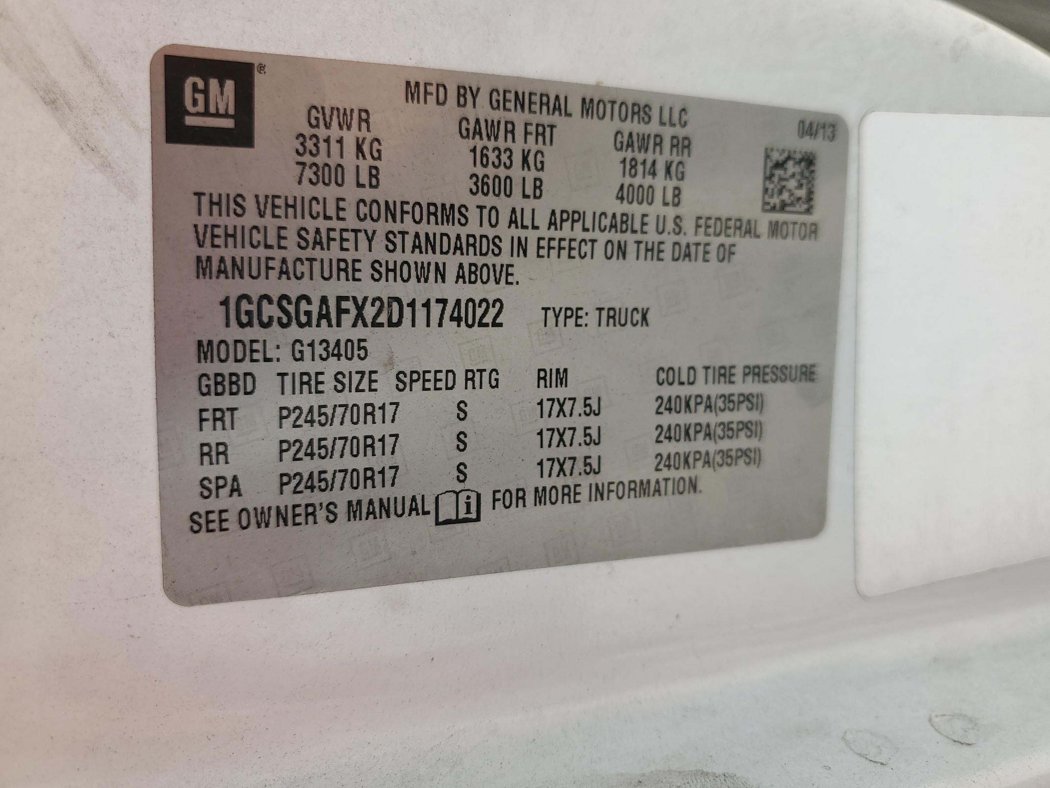 1GCSGAFX2D1174022 2013 Chevrolet Express G1500