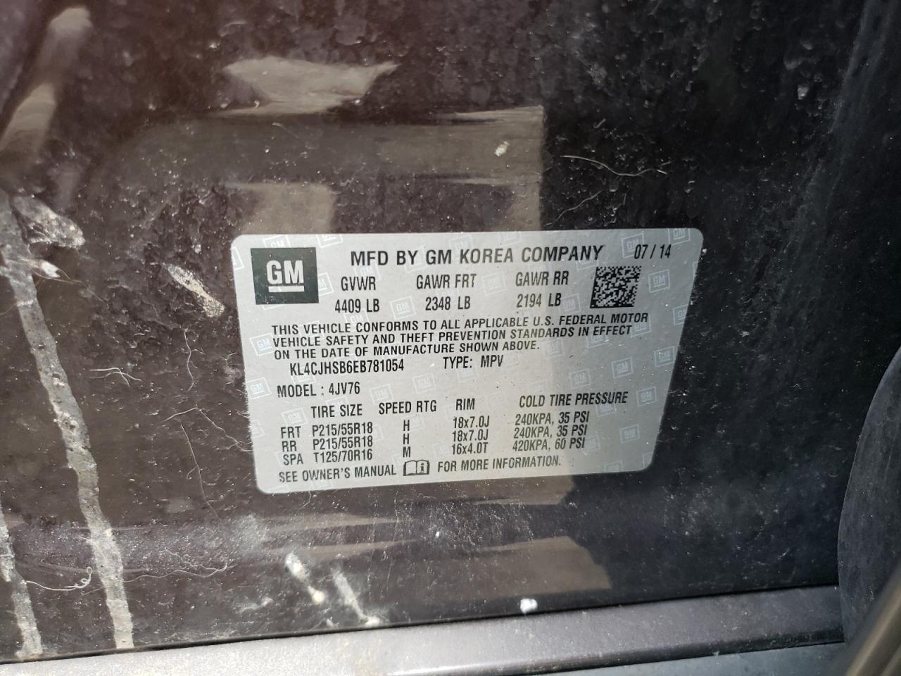 2014 Buick Encore Premium VIN: KL4CJHSB6EB781054 Lot: 65607154