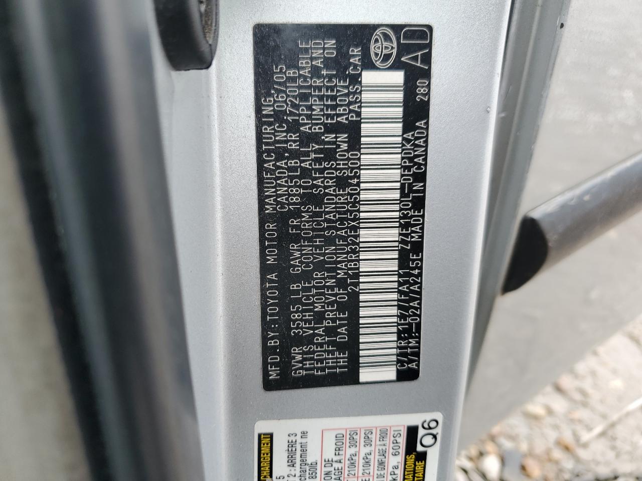 2005 Toyota Corolla Ce VIN: 2T1BR32EX5C504500 Lot: 64214164