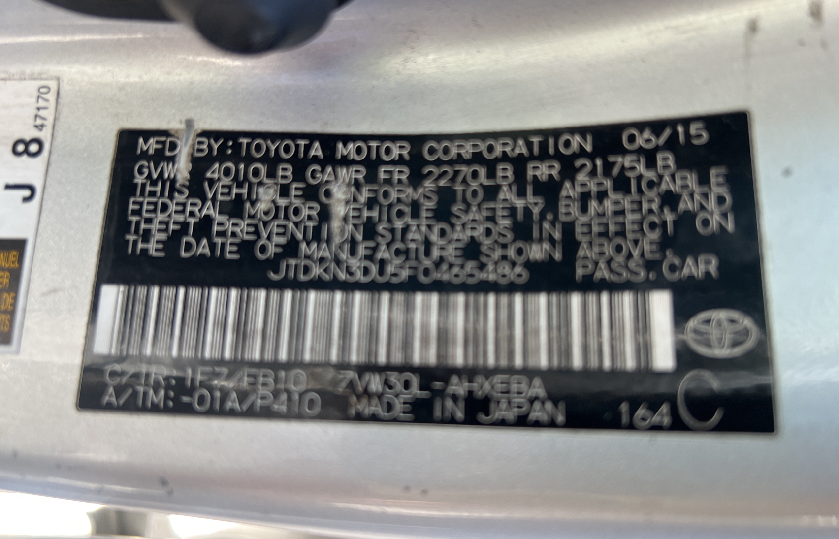 JTDKN3DU5F0465486 2015 Toyota Prius