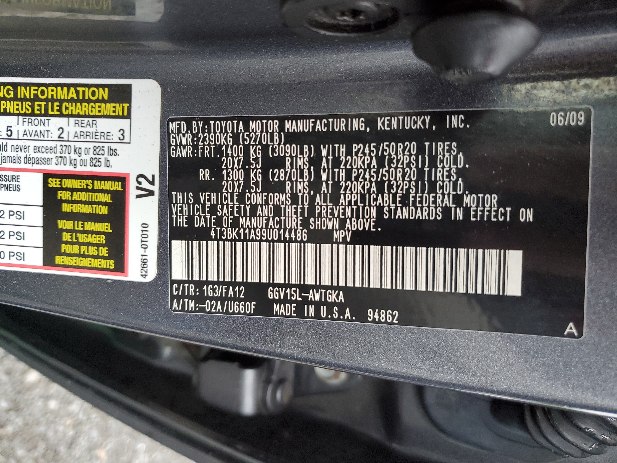 4T3BK11A99U014486 2009 Toyota Venza