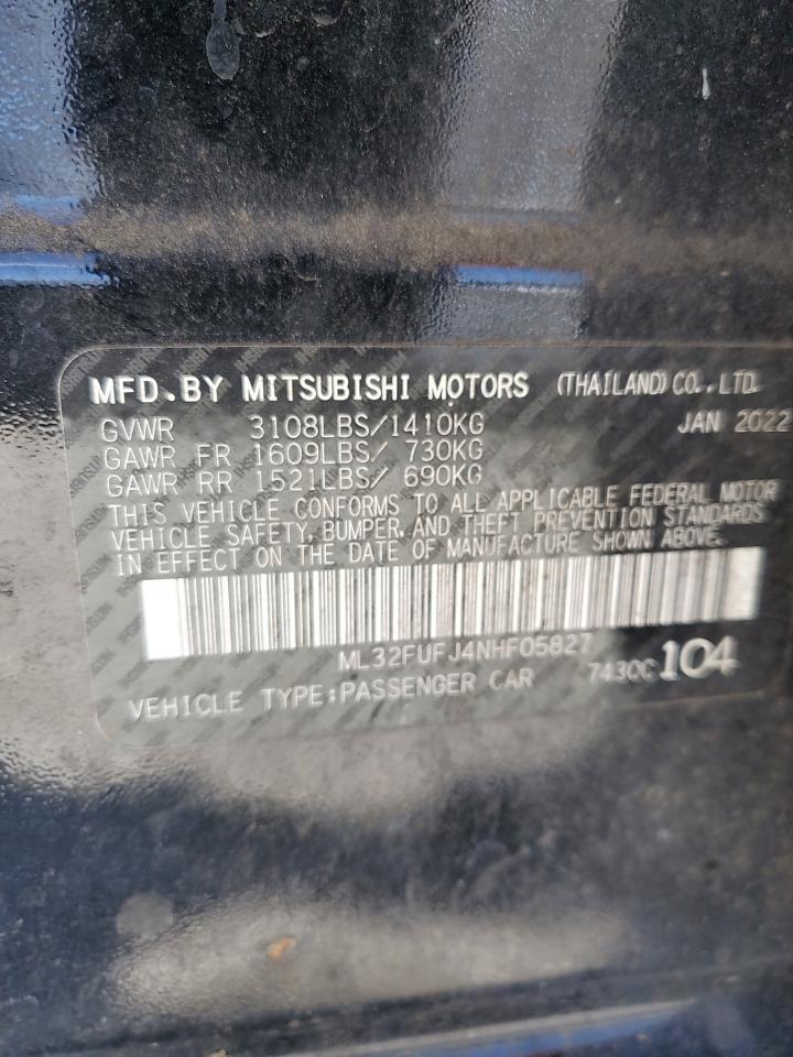 2022 Mitsubishi Mirage G4 Es VIN: ML32FUFJ4NHF05827 Lot: 62001284