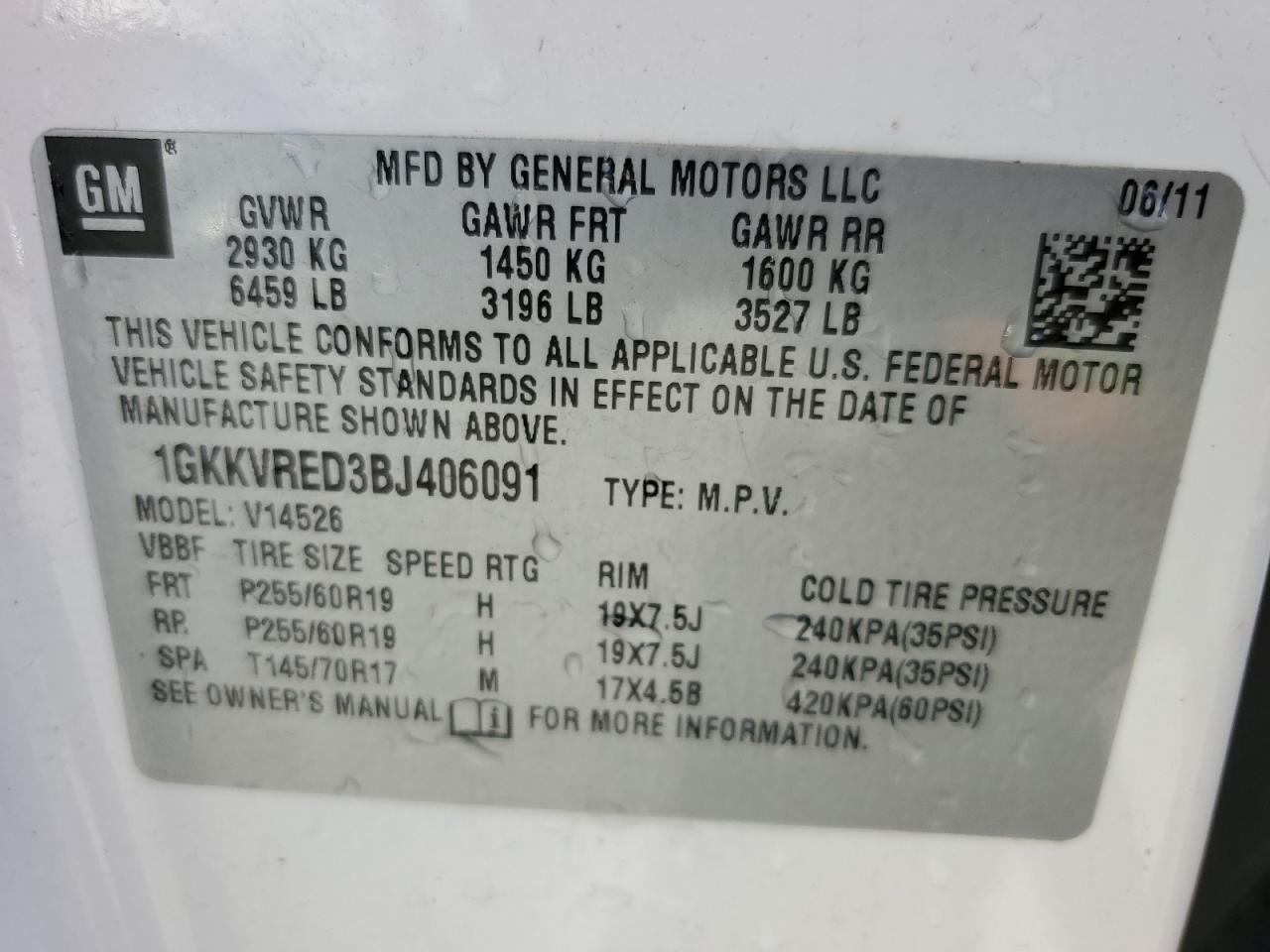 1GKKVRED3BJ406091 2011 GMC Acadia Slt-1