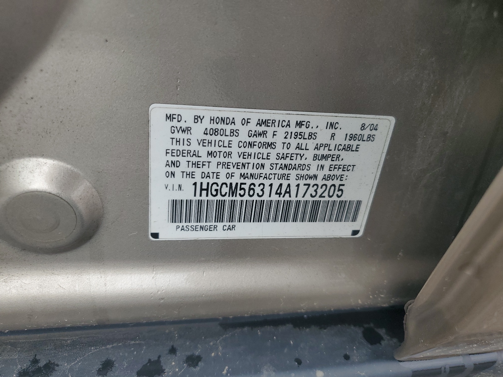 1HGCM56314A173205 2004 Honda Accord Lx