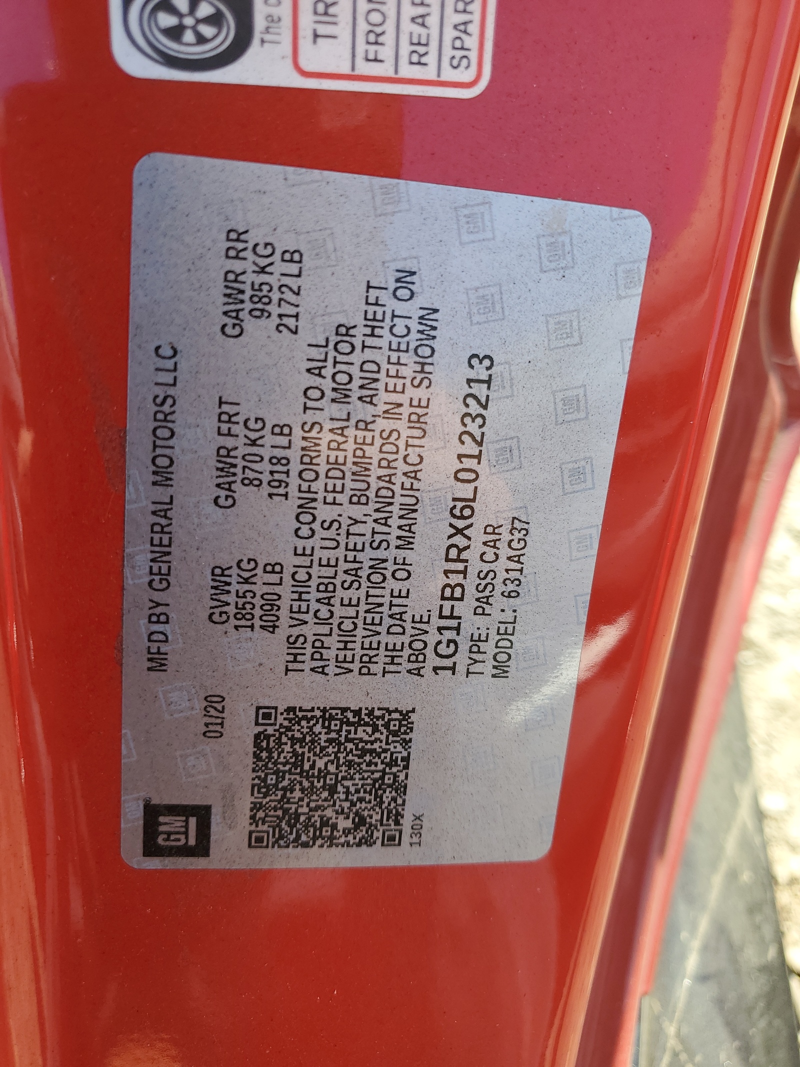 1G1FB1RX6L0123213 2020 Chevrolet Camaro Ls