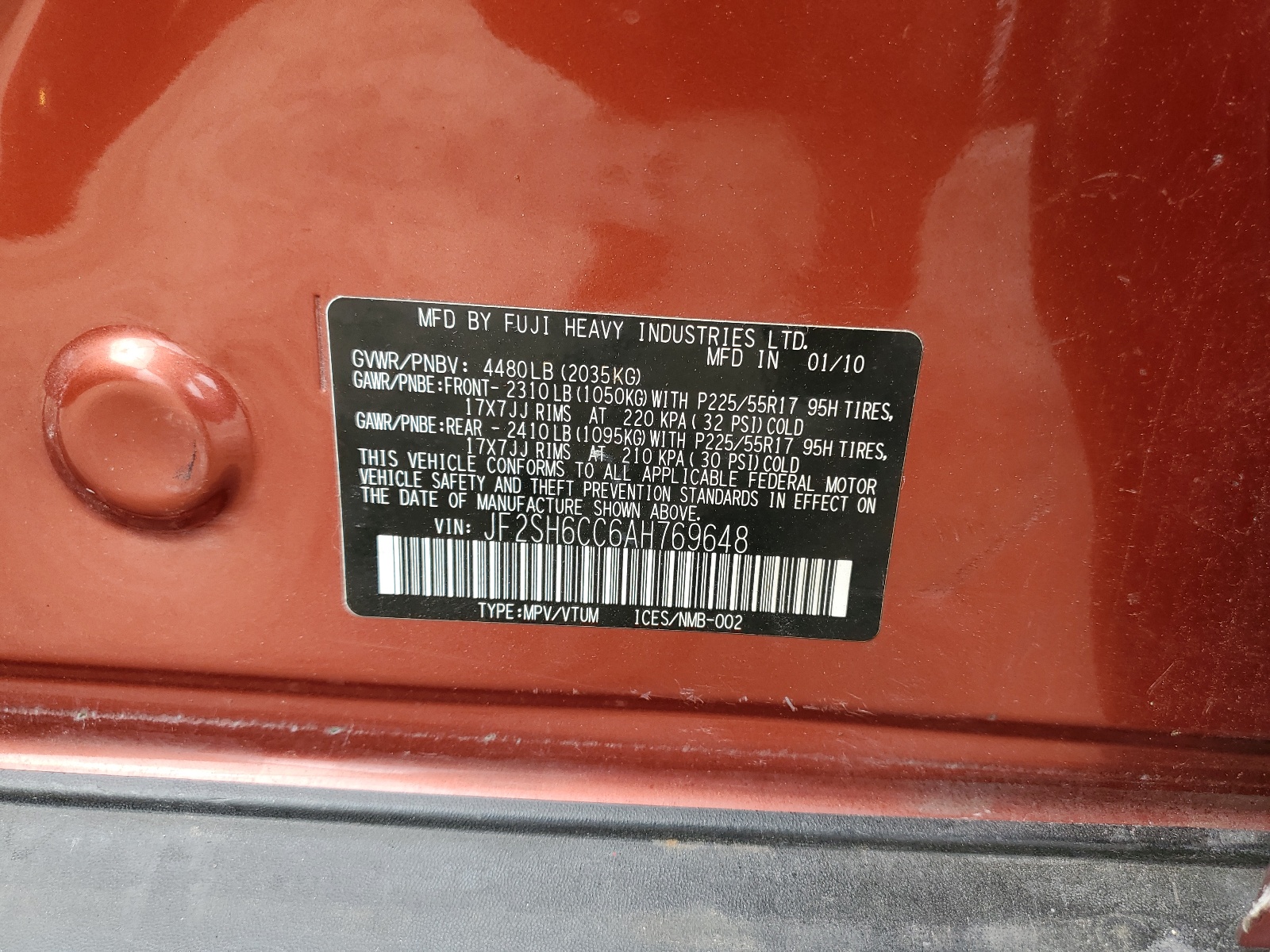 JF2SH6CC6AH769648 2010 Subaru Forester 2.5X Premium