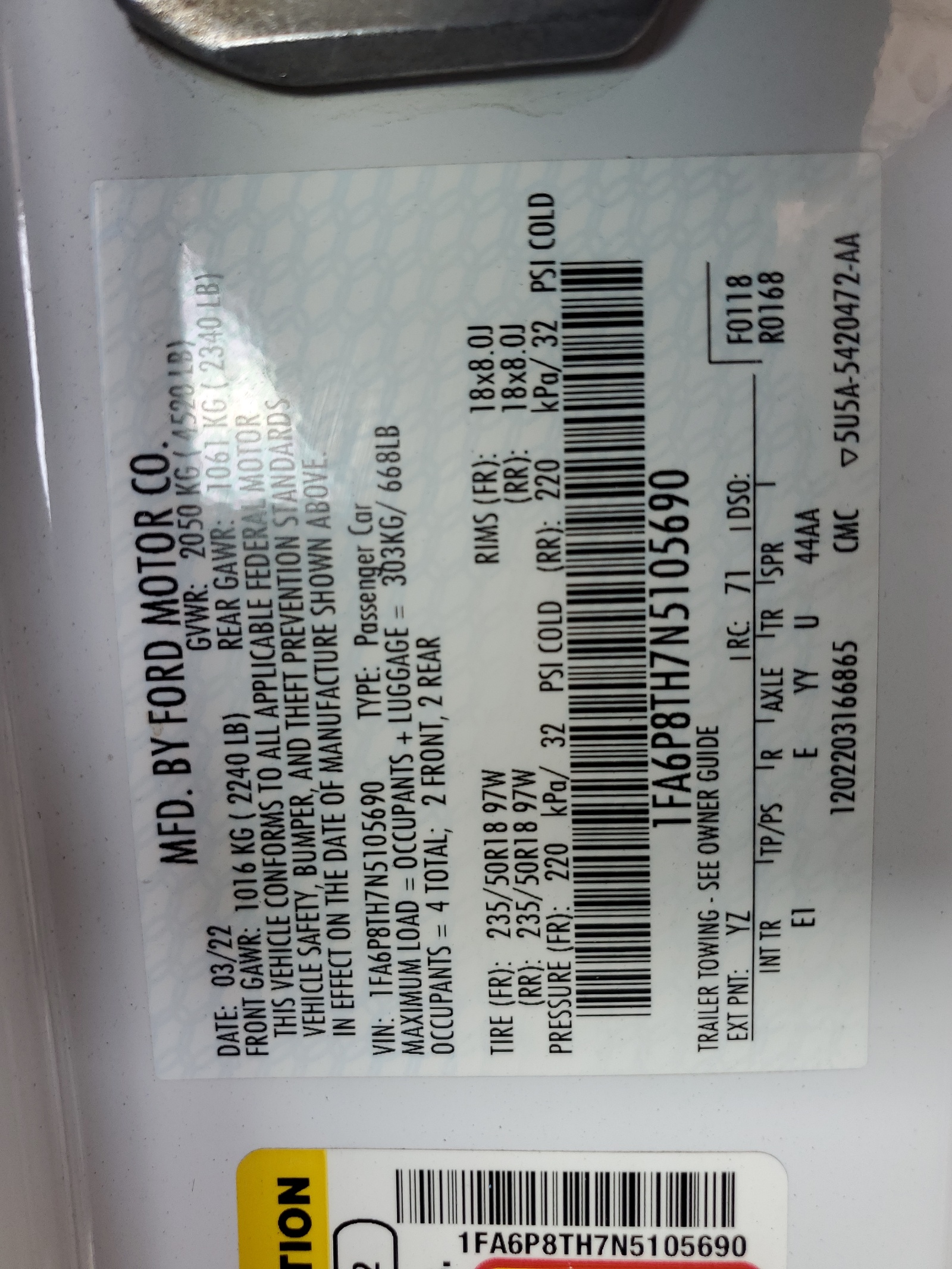 1FA6P8TH7N5105690 2022 Ford Mustang