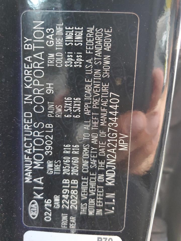 2016 Kia Soul VIN: KNDJN2A21G7344407 Lot: 60313664